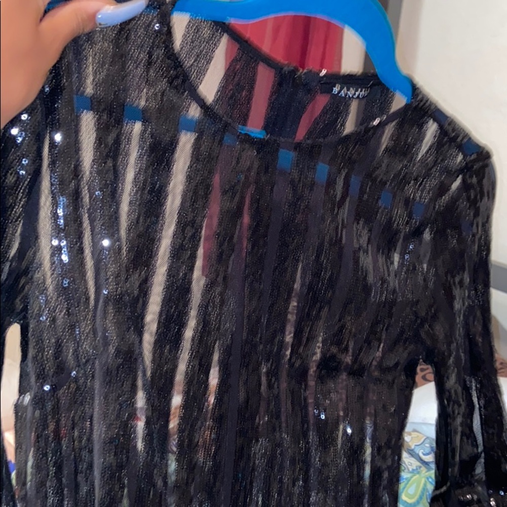 Black mesh sequin dress